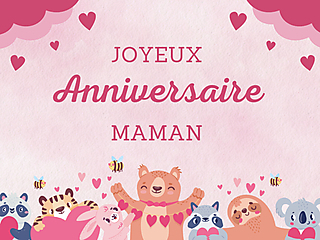 Couverture carte joyeux anniversaire maman illustration fête ours