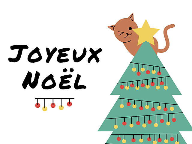 Couverture carte de noël arbre et chat