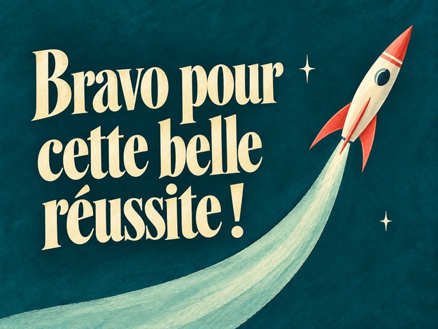 Bravo pour cette belle réussite avec une fusée ivoire et corail sur fond bleu canard