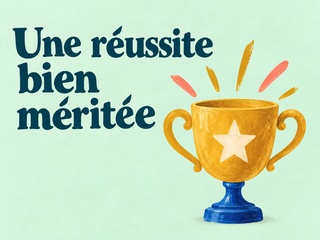 Une réussite bien méritée avec un trophée doré à étoile sur fond menthe