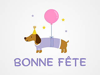 Couverture carte bonne fête chien avec ballon rose
