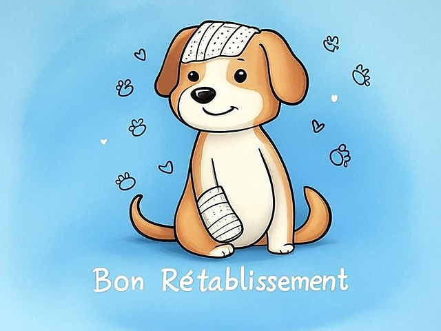 Couverture carte virtuelle bon rétablissement chien avec pansement