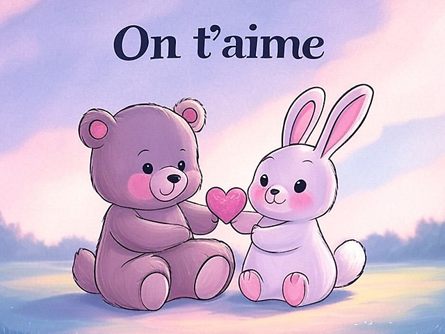 Couverture carte virtuelle amour lapin et nounours