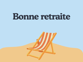 Carte de départ à la retraite avec transat sur la plage et texte Bonne retraite