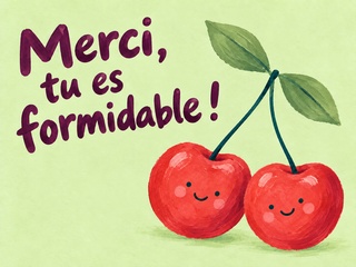 Merci, tu es formidable avec deux cerises souriantes sur fond pistache