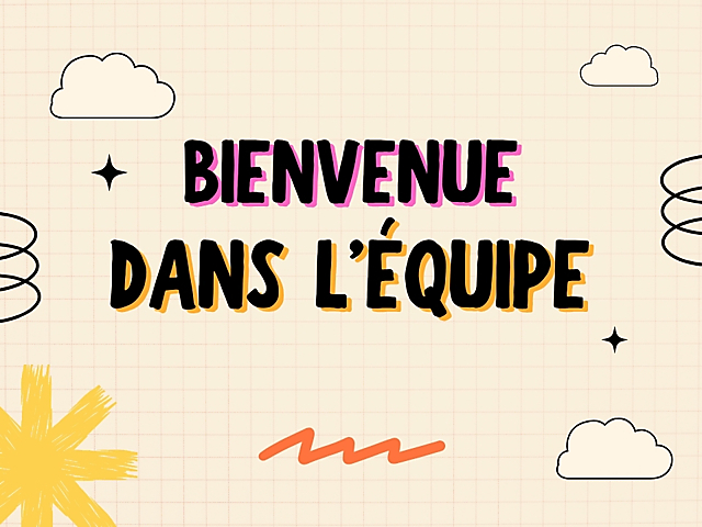 Couverture carte de bienvenue dans l'équipe avec typographie sur fond quadrillé