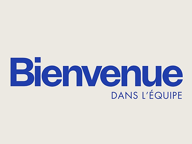 Couverture carte de bienvenue dans l'équipe avec typographie bleue