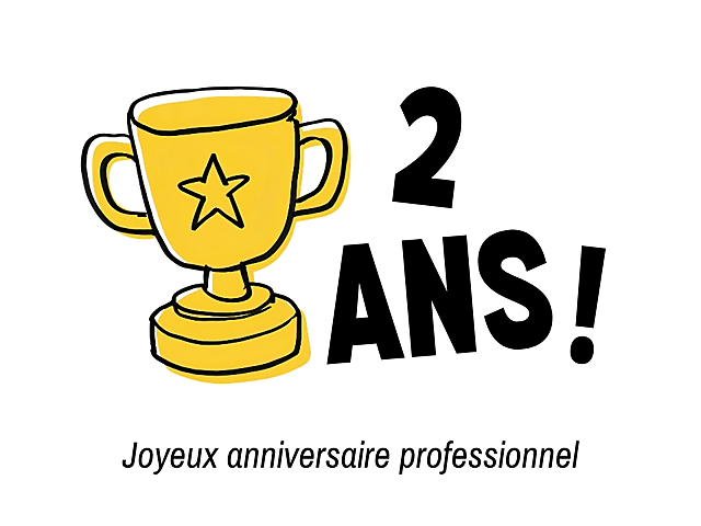 Couverture carte anniversaire professionnel 2 ans avec trophée