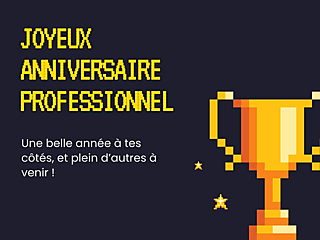 Couverture carte anniversaire professionnel pixel art avec trophée
