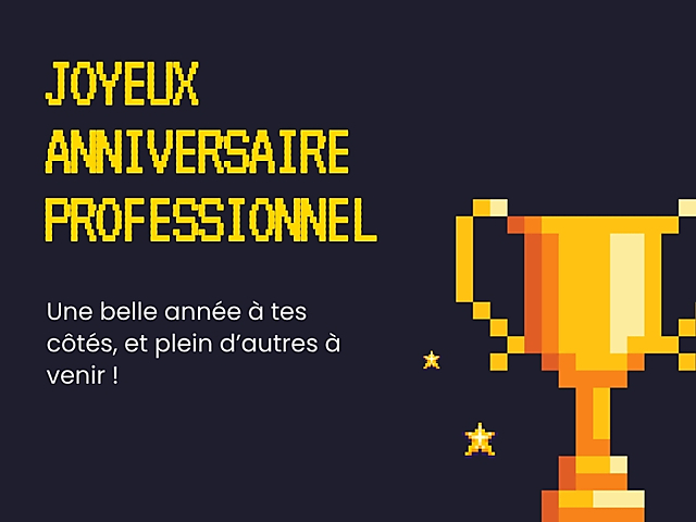 Couverture carte anniversaire professionnel pixel art avec trophée